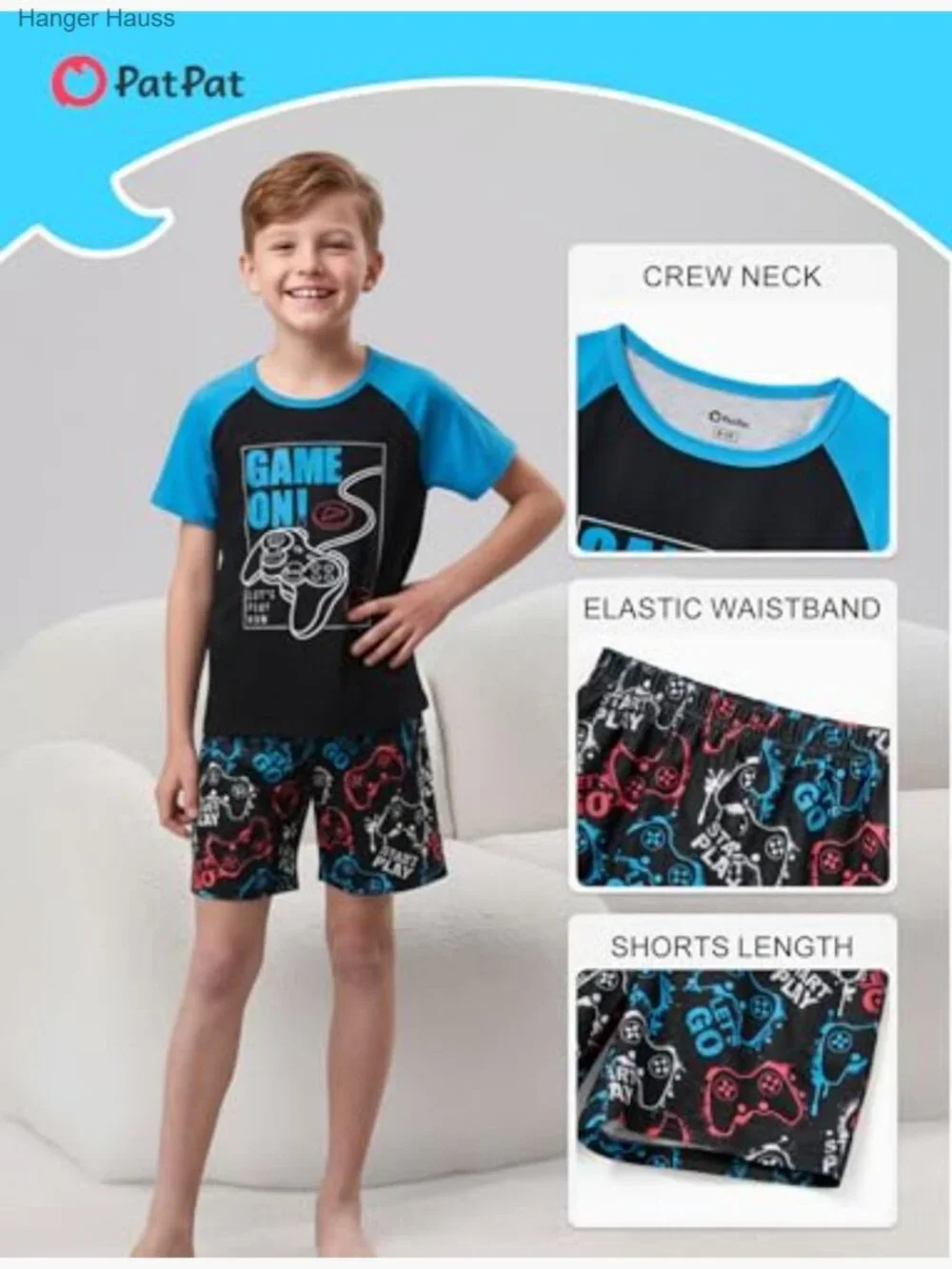 Boys Short Sleeve Pajama Set - 2 Piece Loose Sleepwear